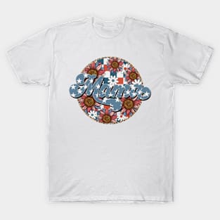 Retro Groovy Sunflower Mama American 4th Of July Mom Womens T-Shirt